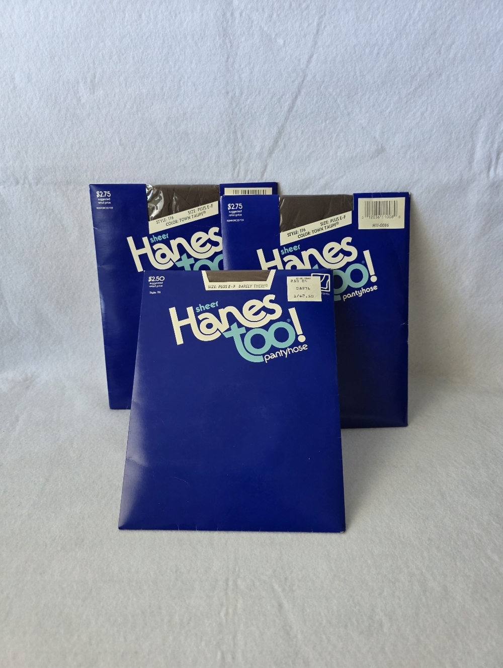 Lot Of 3 Vintage Hanes Too Pantyhose Size Plus E-F Town Taupe And Barely There